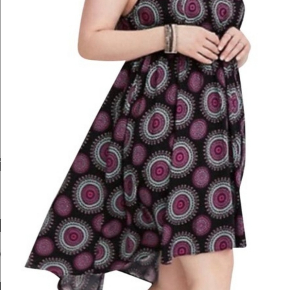 Torrid, Size 1, Black with colorful circles, hi low dress, worn and washed once